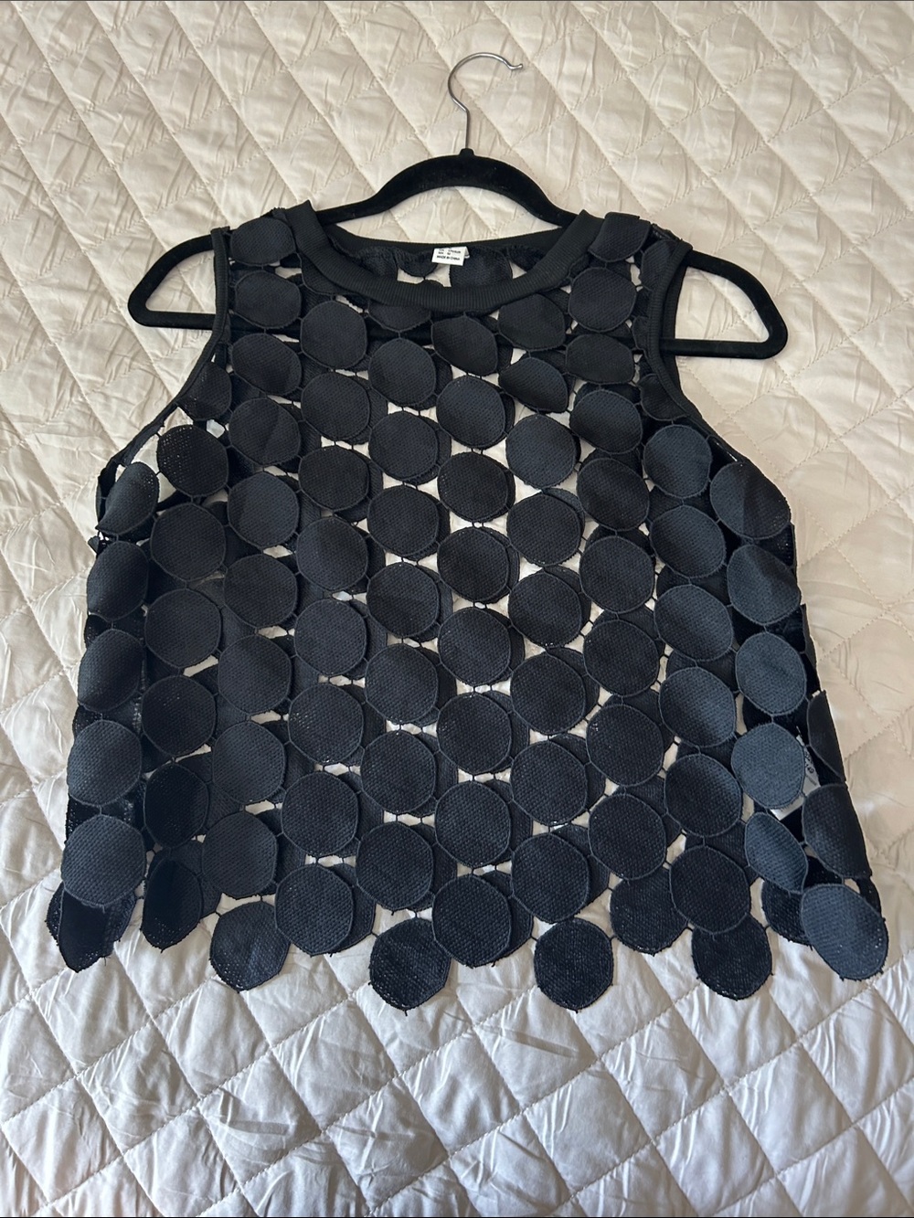 Black Circle-Appliqué Sleeveless Top